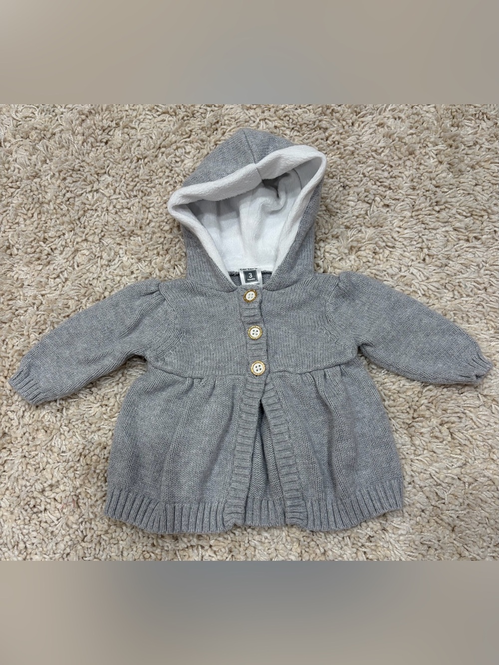 Carters Baby Hooded Knit Cardigan - Gray with White Lining